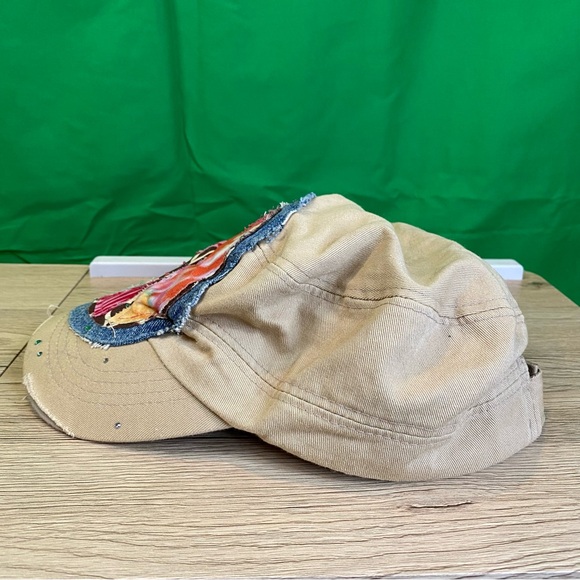NEW | Peace Sign Embellished Distressed Hat w/ Rhinestones - Picture 2 of 4